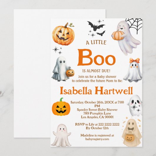 Boo-tiful Baby on the Way – Halloween Baby Shower Kaart (Voorkant / Achterkant)