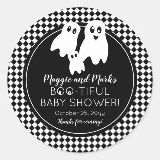BOO - TIFUL Baby shower BW Halloween Dank je Ronde Sticker (Voorkant)