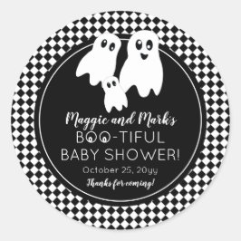 BOO - TIFUL Baby shower BW Halloween Dank je Ronde Sticker