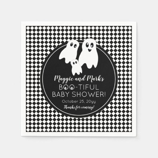 BOO - TIFUL Baby shower BW Halloween Dank je Servet (Voorkant)