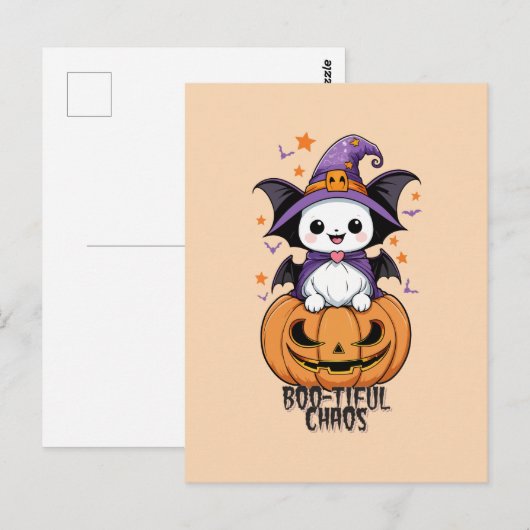 Boo-tiful Chaos | Vleermuizen, Petten en pompoenen Briefkaart (Voorkant / Achterkant)
