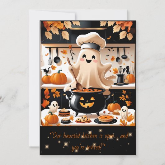 Boo-tiful Feast – Kawaii Geesten Kookfeest Uitnodi Kaart (Voorkant)