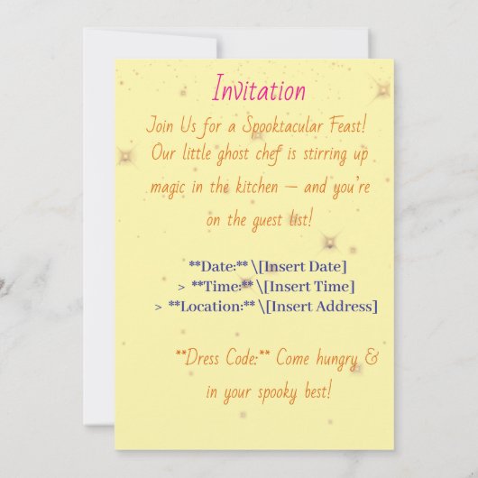 Boo-tiful Feast – Kawaii Spook Kookfeest Uitnodigi Kaart (Achterkant)