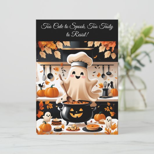 Boo-tiful Feest – Kawaii Geest Kook Uitnodiging (Staand voorkant)