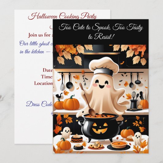 Boo-tiful Feest – Kawaii Geest Kook Uitnodiging (Voorkant / Achterkant)