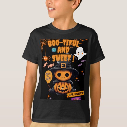 Boo-tiful Halloween Kinder T-Shirt | Schattige Gho (Voorkant)