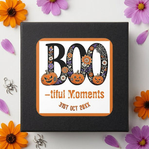 Boo-tiful Moments Pompoenen Betoverende Paarse Flo Vierkante Sticker