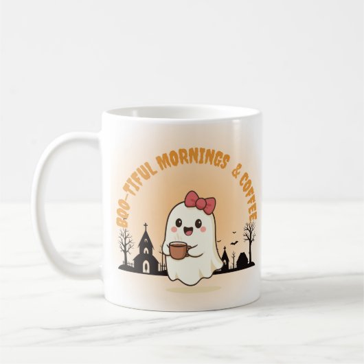 Boo-tiful Mornings & Coffee" Cute Ghost Halloween Koffiemok (Links)