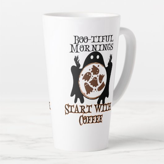 Boo-tiful ochtenden Begin met Coffee.w Latte Mok (Rechterhoek)