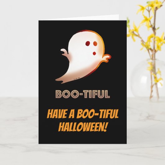 Boo-tiful Schattige Ghost Halloween Kaart (Gele Bloem)