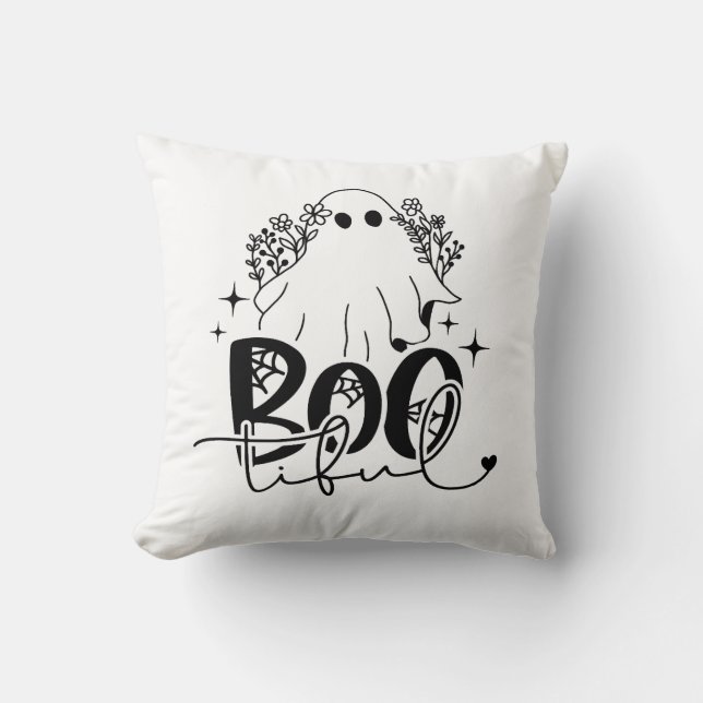 Boo-Tiful Schattige Ghost Halloween T-shirt Kussen (Voorkant)