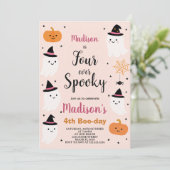 Boo-tiful Vier Kinder Halloween Verjaardag Uitnodi Kaart (Staand voorkant)