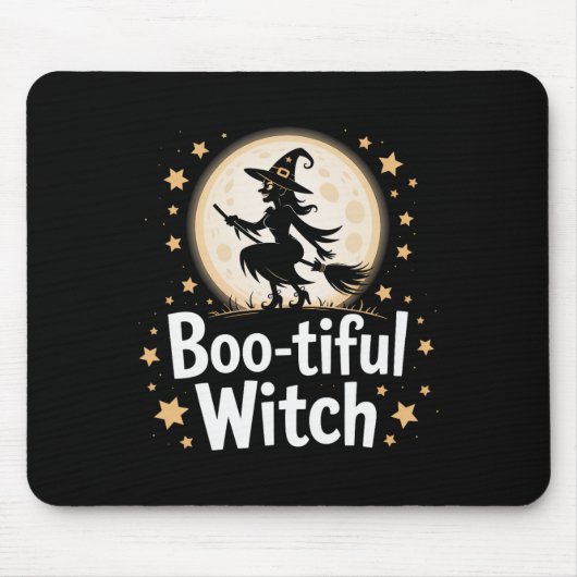 Boo-tiful Witch Silhouette Halloween Witch Moon 1 Muismat (Voorkant)
