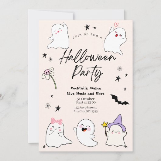 Boo-tifully Schattige Ghosts Halloween Party Kaart (Voorkant)