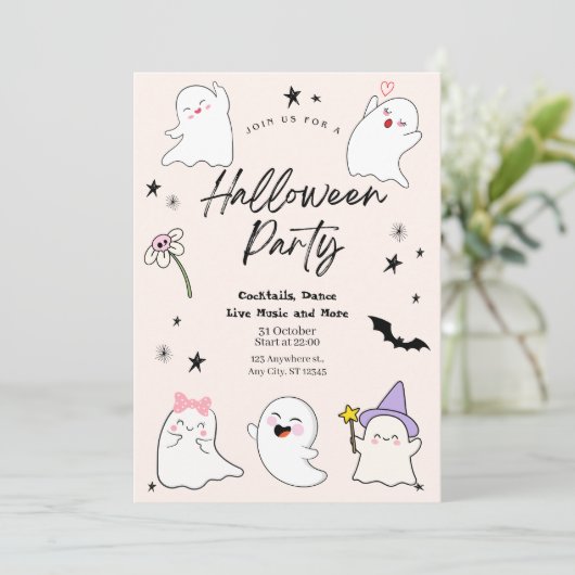Boo-tifully Schattige Ghosts Halloween Party Kaart (Staand voorkant)