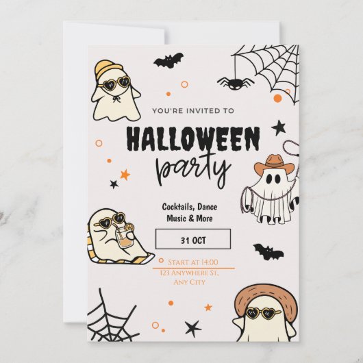 Boo-tifully Schattige Ghosts Halloween Party Kaart (Voorkant)