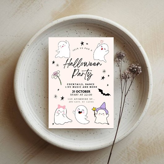 Boo-tifully Schattige Ghosts Halloween Party Kaart