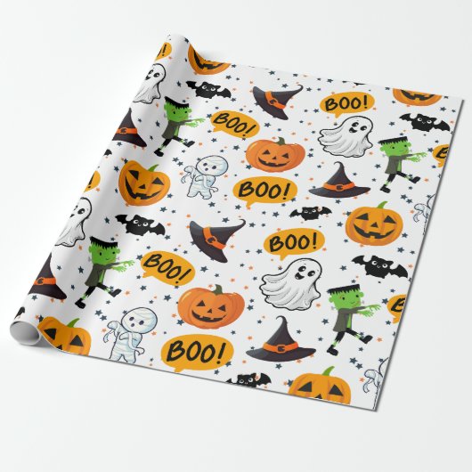 Boo-tifully Schattige Spooktacular Halloween Patte Cadeaupapier (Uitgerold)