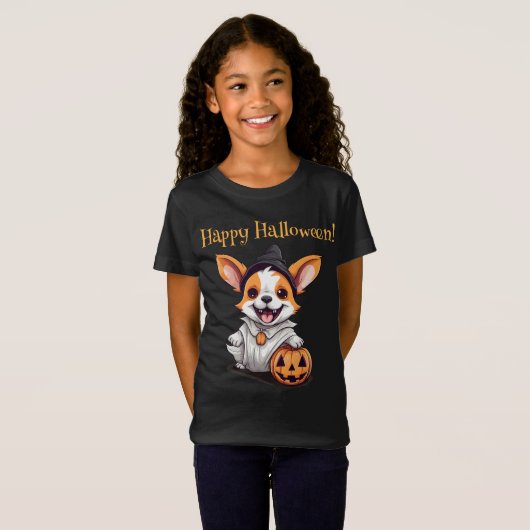 Boo-tifully speels: spookhond Halloween pompoen T-shirt (Voorkant volledig)