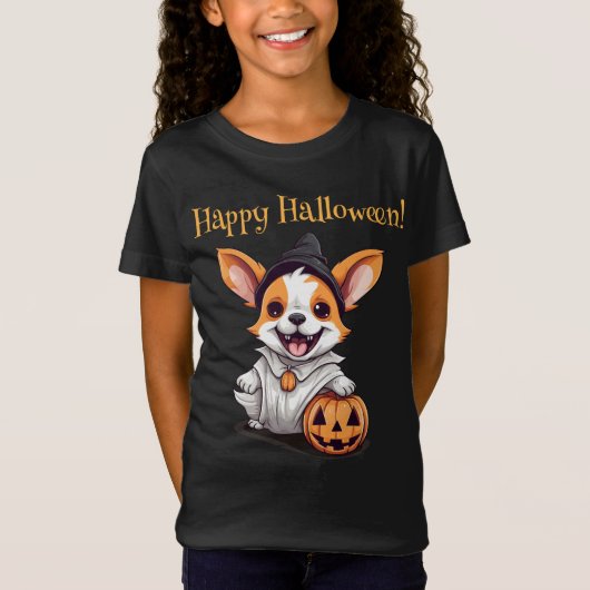 Boo-tifully speels: spookhond Halloween pompoen T-shirt (Voorkant)