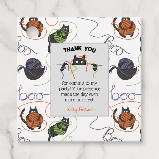 Boo-tifully Tangled Black Cats and Yarn Halloween Bedankjes Labels (Voorkant)
