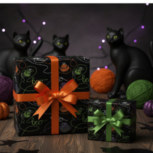 Boo-tifully Tangled Black Cats and Yarn Halloween Cadeaupapier