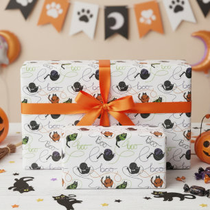 Boo-tifully Tangled Black Cats and Yarn Halloween Cadeaupapier