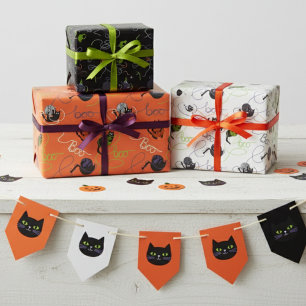 Boo-tifully Tangled Black Cats and Yarn Halloween Inpakpapier Vel