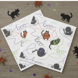 Boo-tifully Tangled Black Cats and Yarn Halloween Servet