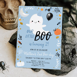 Boo Turning Two Blue Ghost Halloween Birthday Kaart
