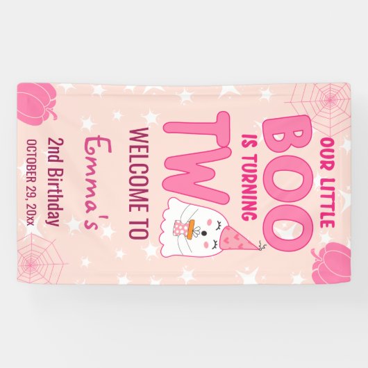 Boo Turning Two Halloween 2e verjaardag Welkom Spandoek (Horizontaal)