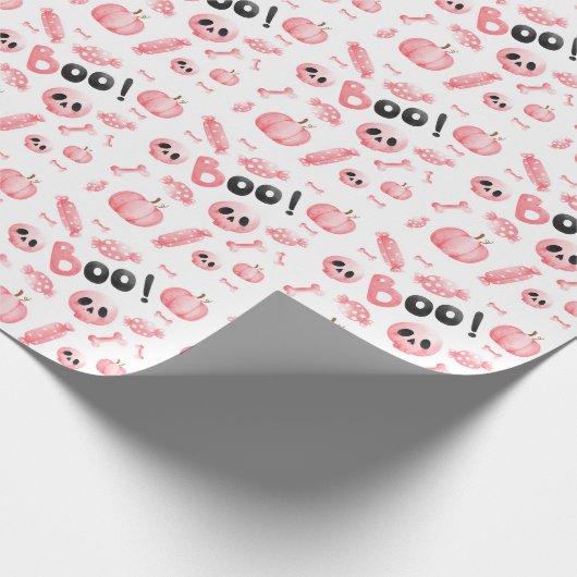 Boo Twee Roze Meisje Halloween Verjaardag Cadeaupapier (Hoek)