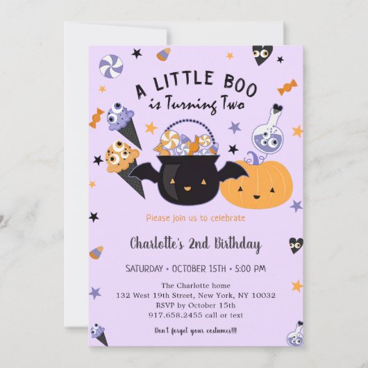 Boo Tweede verjaardag Een klein boe wordt twee Kaart (Voorkant)