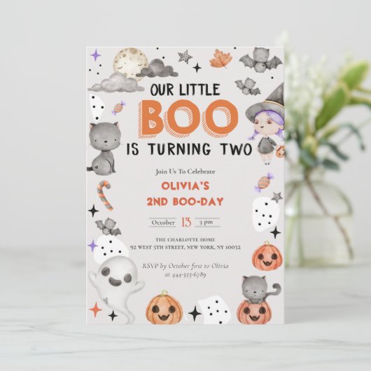 Boo Tweede Verjaardag Onze Kleine Boo wordt Twee Kaart (Staand voorkant)