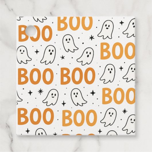 BOO Typografie Speelse Witte Geesten Halloween Bedankjes Labels (Voorkant)