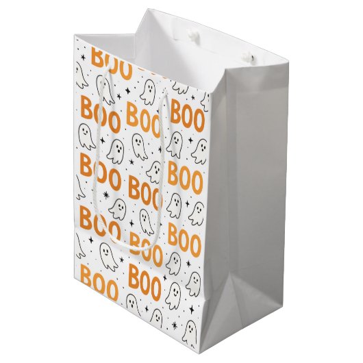 BOO Typografie Speelse Witte Geesten Halloween Medium Cadeauzakje (Voorkant Gekanteld)
