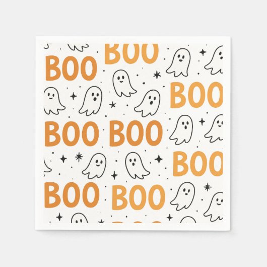 BOO Typografie Speelse Witte Geesten Halloween Servet (Voorkant)