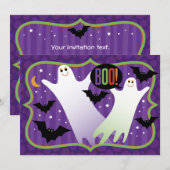Boo. Uitnodiging van Cute Ghosts Halloween Party (Voorkant / Achterkant)