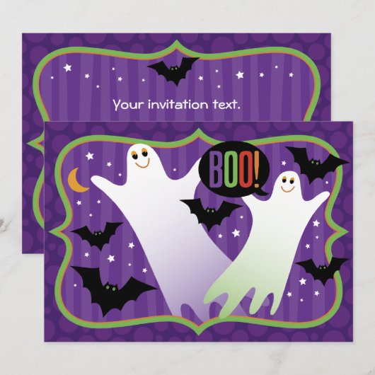 Boo. Uitnodiging van Cute Ghosts Halloween Party (Voorkant / Achterkant)