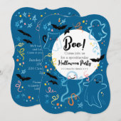 Boo. Uitnodiging van de Halloween-partij van het k (Voorkant / Achterkant)