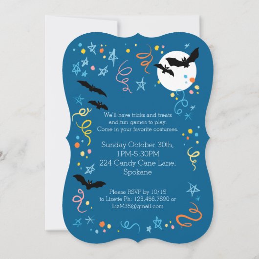 Boo. Uitnodiging van de Halloween-partij van het k (Achterkant)