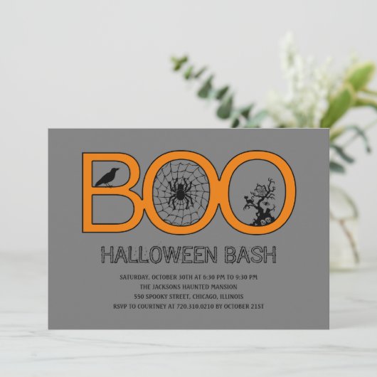 Boo. Uitnodiging voor Halloween Party (Staand voorkant)