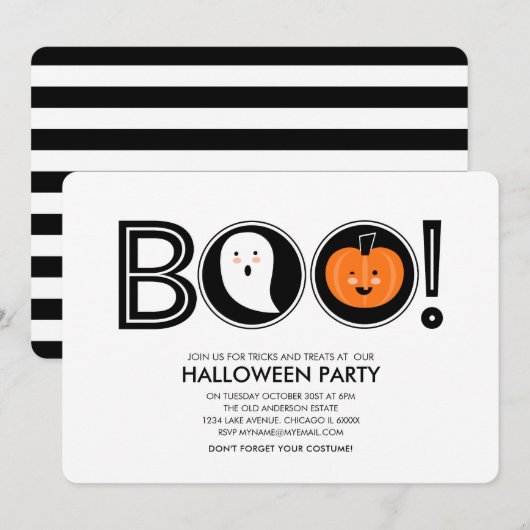 Boo. Uitnodiging voor Halloween Party (Voorkant / Achterkant)