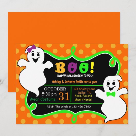 Boo. Uitnodiging voor Halloween Party (Voorkant / Achterkant)