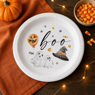Boo Watercolor Geesten Cute Halloween Feest Papieren Bordje