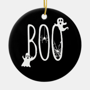 Boo Whimsical Geesten & Spin Halloween Zwart Keramisch Ornament