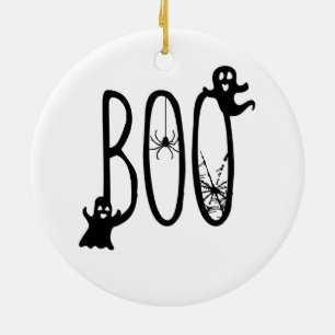 Boo Whimsical Geesten & Spinne Halloween Keramisch Ornament