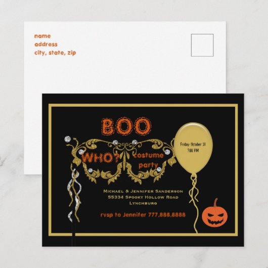 Boo Who? Halloween Kostuumfeest  Uitnodiging Briefkaart (Voorkant / Achterkant)