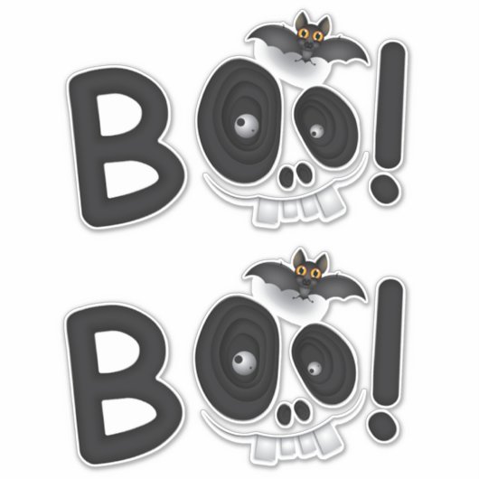 BOO with a Bite – Bat & Skull Halloween Lettering Sticker (Voorkant)