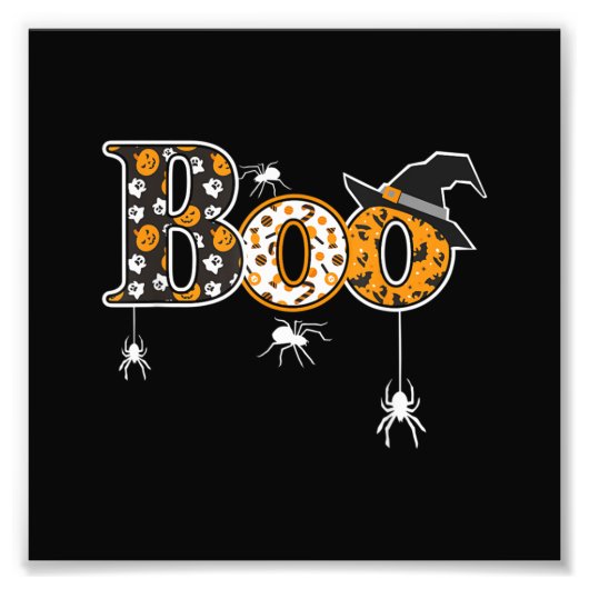 Boo With Spiders And Witch Hat Halloween Foto Afdruk (Voorkant)